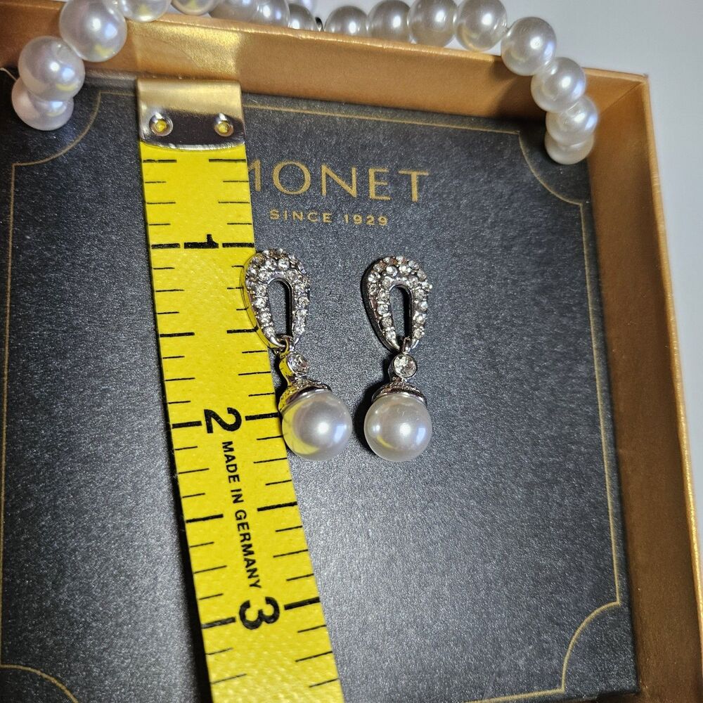 **Last Chance!! Final Sale** Monet Faux Pearl Crystal Necklace Earring Set NIB - Picture 9 of 15